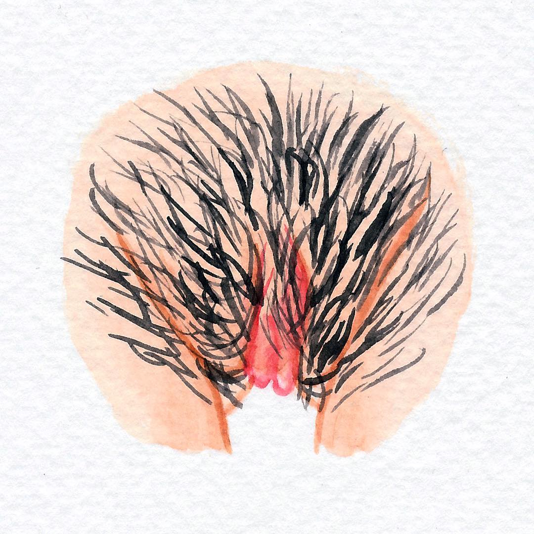 Портрет вульвы с густой естественной растительностью